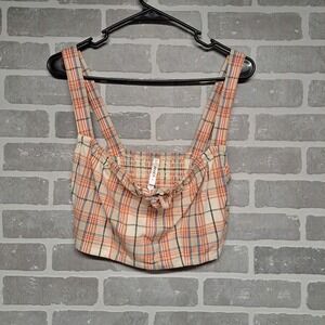 RVCA‎ Bella Multicolor Plaid Lace-Up Cropped Tank Top Women's Size Medium NWOT